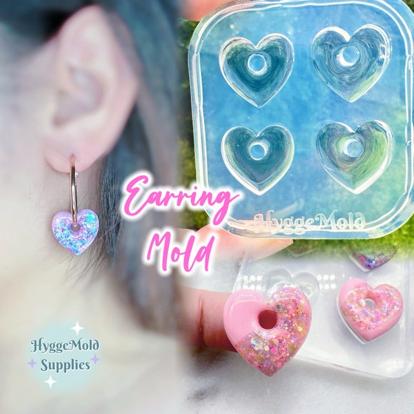 Clear Silicone Mold for Resin Predomed Heart Earring Mold for Hoops