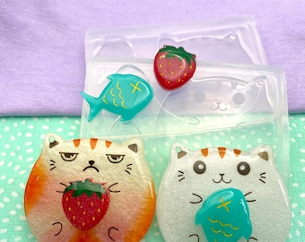 Clear Silicone Mold for Resin Cute Chubby Cat Keychain Set Silicone Mould Resin mold Kawai Keyring Mold Clear Transparent