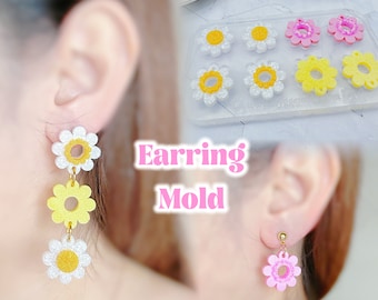 Clear Silicone Mold for Resin layered daisy flower dangle earring mold Flower Power