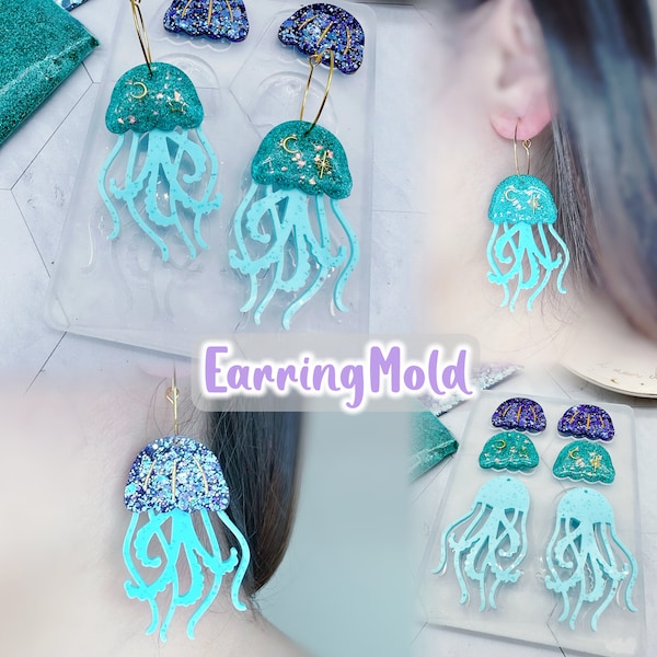 Clear Silicone Mold for Resin Layered Jellyfish Ocean Dangle Earring Mold clear silicone mould