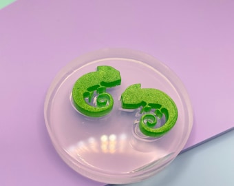 Clear Silicone Mold for Resin 1.7 cm Chameleon Stud Earring Mold Cute Reptile Earring silicone mould no paint needed