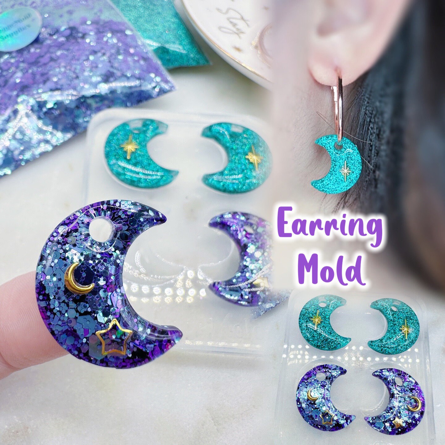 Moon Star Silicone Mold Resin Silicone Mould Jewelry Making Epoxy Resin  Molds Jewelry Earring Resin Mold DJ_M_197 