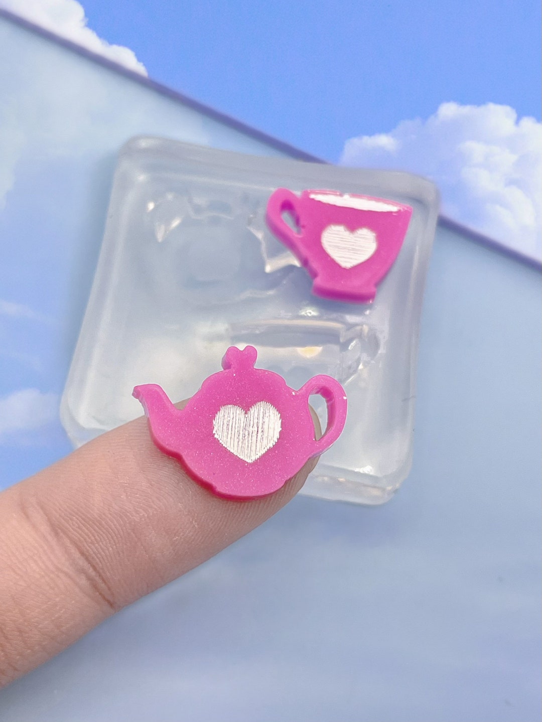 Stud Tea Mini Heart Teapot and Teacup Set Stud Earring Mold British Tea Clear ...