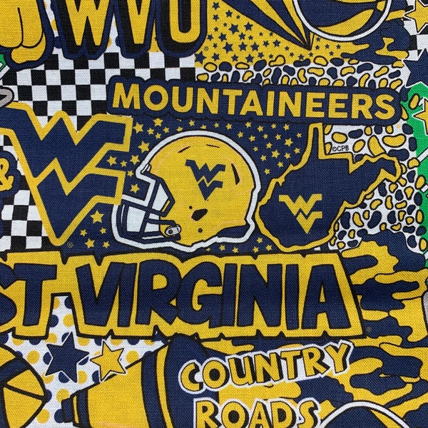 West Virginia Mountaineers Cotton Fabric Sold By The HALF YARD