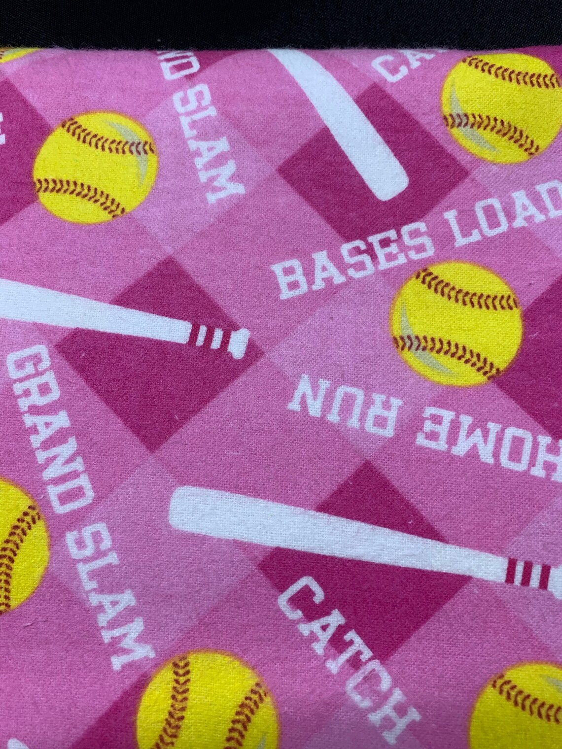 Pink Softball Flannel Fabric by the yard SOLD by the HALF YARD Etsy