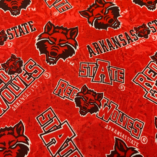 Arkansas State University Red Wolves Cotton Fabric SOLD by the HALF YARD