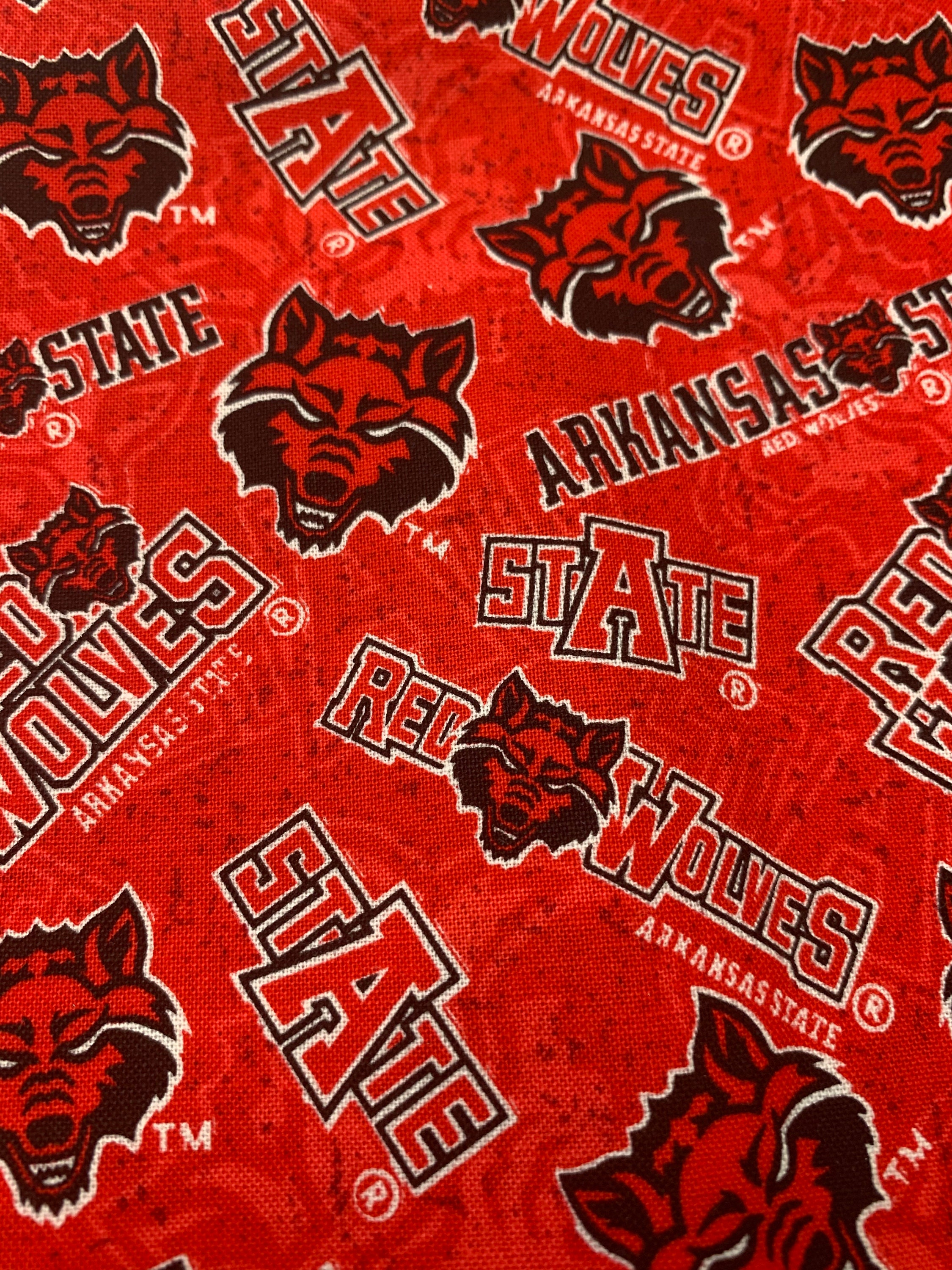 Arkansas State University Red Wolves Cotton Fabric SOLD by the HALF