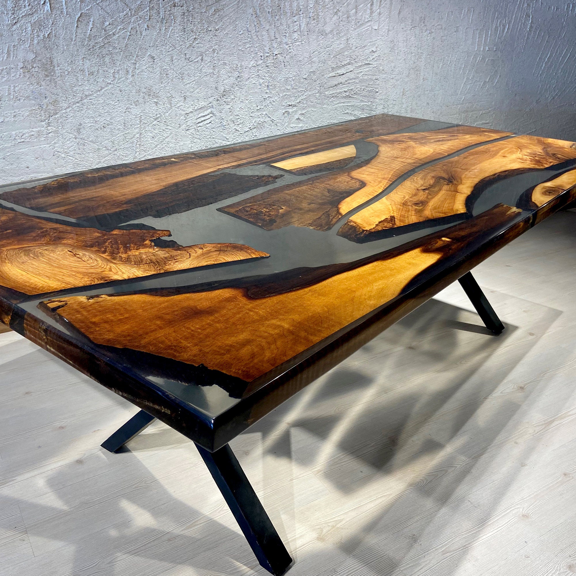 Epoxy Dining Table Smoke Gray Epoxy Walnut Table Farm House Etsy