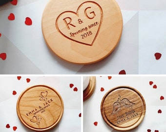 Personalised Wooden Coaster - Valentines Day Design - Mr & Mrs Anniversary, 5th Wedding Anniversary Gift, Present, 3 Designs to choose from