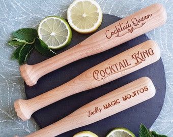 Cocktailmuddler gepersonaliseerd houten bargerei met geribbelde onderkant / mocktailmojito / 8 inch lang / 20,5 cm, Wereldbarmandagcadeau