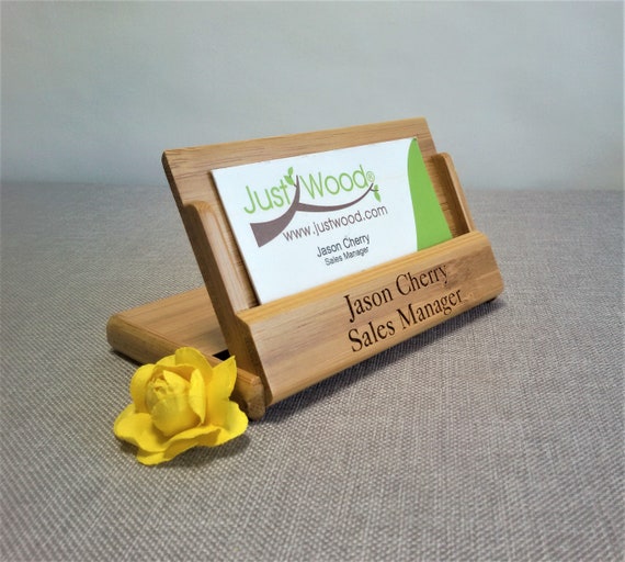 Personalised Wooden Business Card Holder Name position Etsy
