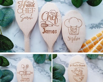 Chef Design - Personalised Wooden Spoon, Head Chef, Sous Chef, Cooking, Award, 20cm, 30cm, 35cm, Gift / Present Wood, Stirring Spoon