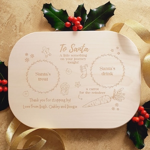 Santa Plate RECTANGLE, Father Christmas, Hand crafted Wooden Xmas Eve Children&#39;s treat board, Rectangle personalised, Ready for Christmas