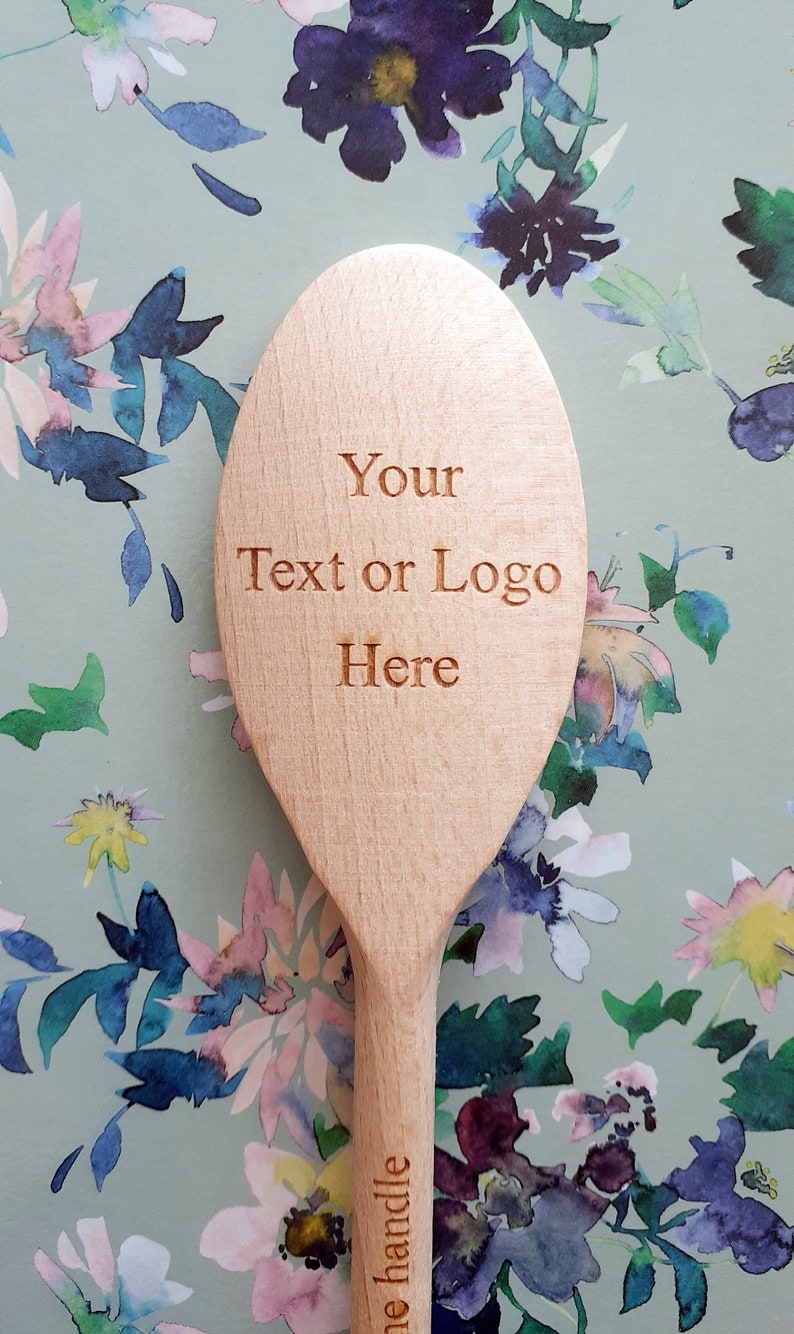 Personalised Engraved Wooden Spoon, Cooking, any text or logo can be engraved on the handle and head, laser engraved, 20cm, 30cm, 35cm image 5