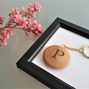 Personalised Round Wooden Keyring Star or Heart With Name & Initial, FSC Wood, Gift or Present 40mm in diameter image 7