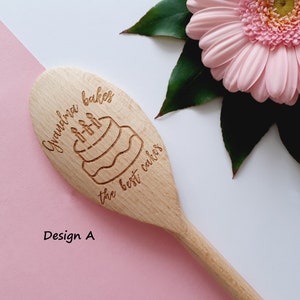 Grandma, Nana, Nanny, Granny, Gran, Mum, Dad, Bakes the best cakes Personalised Wooden Spoons, Cake Baking, Birthday Gift, Present Cooking A - Cake