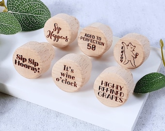 Personalised Wine Bottle Stopper | Custom Engraved Wooden Cork Stopper | Wine Gift | Gin Bottle Stopper | Add Your Own Text or Logo