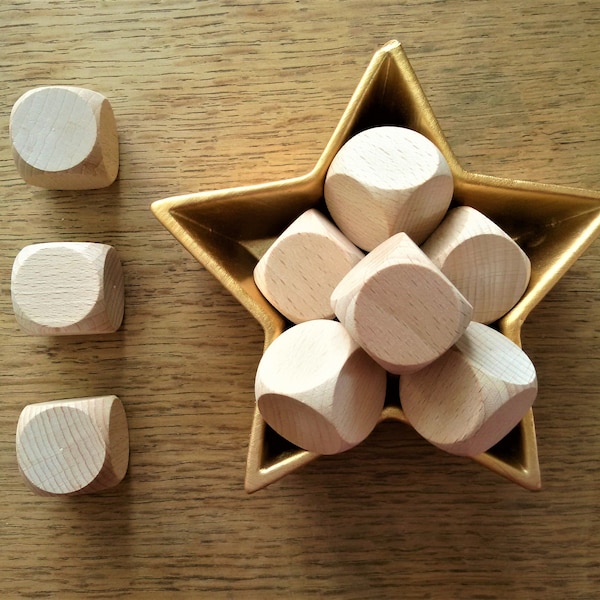 Dados de madera de haya lisa, sin pintar, bordes lisos, para decoupage o pirograbado, cubo de madera natural, material para manualidades (30 mm)