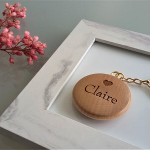 Personalised Round Wooden Keyring Star or Heart With Name & Initial, FSC Wood, Gift or Present 40mm in diameter image 5