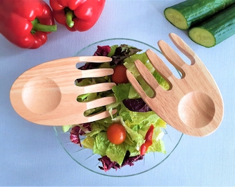 Natural Wooden Salad Hands high quality, fingers, spinner, toss, summer, server kitchen craft, plain wood