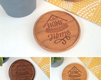 Home Sweet Home Wooden Round Coaster, Vintage, Shabby Chic, Solid wooden coaster, high quality, choose from different wood material.