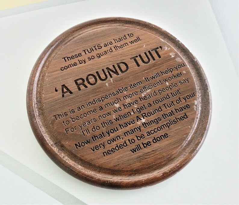 Tuit Text Round Tuit Imperfect Wooden Coaster – Handmade Rustic Drink Coaster ...