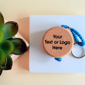 Personalised Cork FLAT keyring, floating water sports keys chain, key holder marina, float, hotel room Key, yacht, natural 55mm x 24mm
