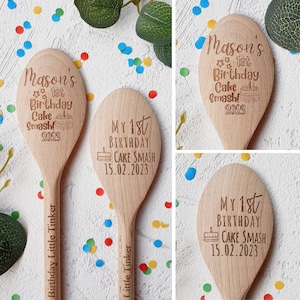 First Birthday Cake Smash Personalised Spoon 20cm long, Award, child's, Personalised with name on handle, Keep Safe Memory gift.