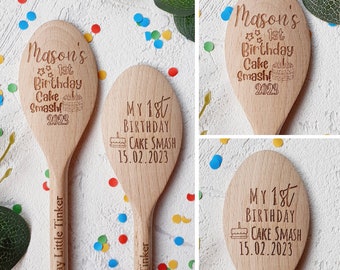First Birthday Cake Smash Personalised Spoon 20cm long, Award, child's, Personalised with name on handle, Keep Safe Memory gift.