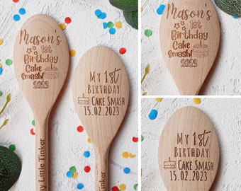 First Birthday Cake Smash Personalised Spoon 20cm long, Award, child's, Personalised with name on handle, Keep Safe Memory gift,