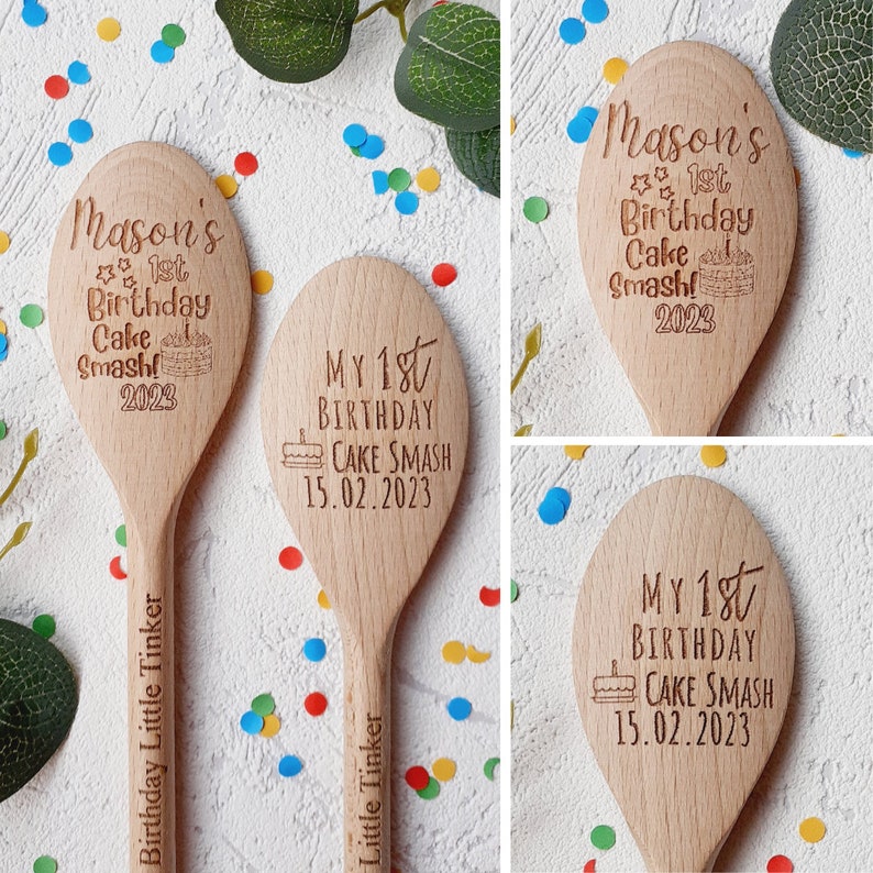 First Birthday Cake Smash Personalised Spoon 20cm long, Award, child's, Personalised with name on handle, Keep Safe Memory gift, image 1