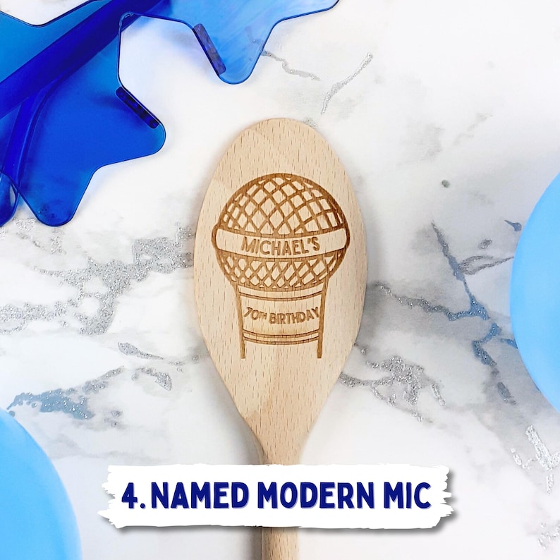Karaoke-Gesangsmikrofonlöffel / gravierter personalisierter Holzlöffel, Hochzeits- / Geburtstagsgeschenk für Gäste / Party, singen Sie es ..... 4. Named Modern Mic