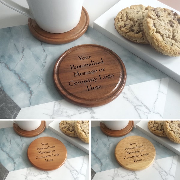 Design Your Own Natural Wooden Coaster - Text Coaster / Personalised Message - Company Logo or Message can be engraved - Hand turned