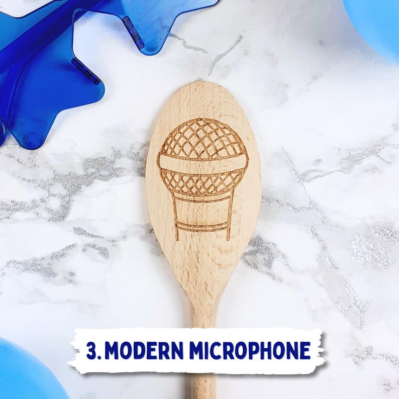 Karaoke-Gesangsmikrofonlöffel / gravierter personalisierter Holzlöffel, Hochzeits- / Geburtstagsgeschenk für Gäste / Party, singen Sie es ..... 3. Modern Microphone