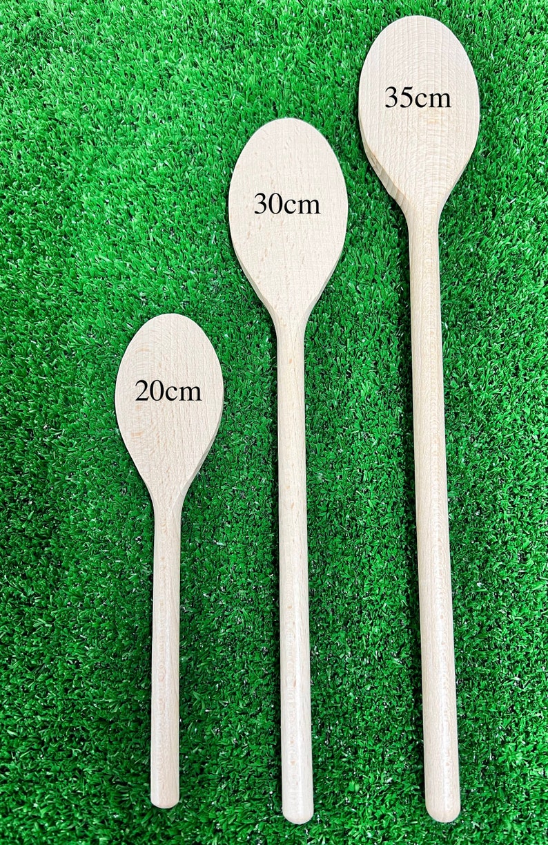 Personalised Engraved Wooden Spoon, Cooking, any text or logo can be engraved on the handle and head, laser engraved, 20cm, 30cm, 35cm image 9