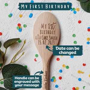 First Birthday Cake Smash Personalised Spoon 20cm long, Award, child's, Personalised with name on handle, Keep Safe Memory gift, My 1st Birthday