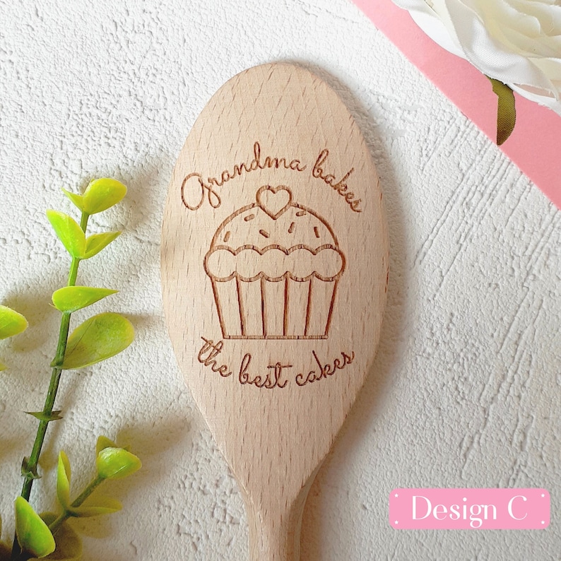 Grandma, Nana, Nanny, Granny, Gran, Mum, Dad, Bakes the best cakes Personalised Wooden Spoons, Cake Baking, Birthday Gift, Present Cooking image 4