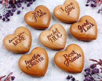 Pocket Hug Personalised Wooden Heart 3D, You Are Loved Gift, Thinking of You, Together Forever, Friendship Keepsake, Love you, Name engraved