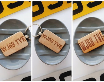 Personalised Wooden Car Number / Reg Plate Keyring, Vehicle engraved with your Registration number, Gift , Present Rectangle