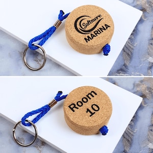 Cork Flat Floating Keyring – Personalised Name or Logo, Boat, Yacht & Canal Keys, Hotel Room Key Holder, Natural 55mm x 24mm