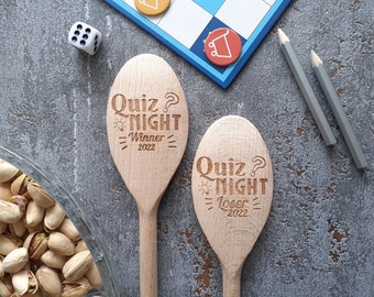 Gepersonaliseerde Quiz Night Houten Lepel - Winnaar / Verliezer, Games, Trivia, Award, Pub - Kies uit drie maten - Just Wood