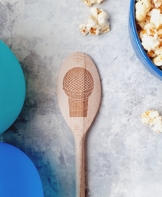 Engraved Microphone Wooden Spoon: Personalized Karaoke Party Favor
