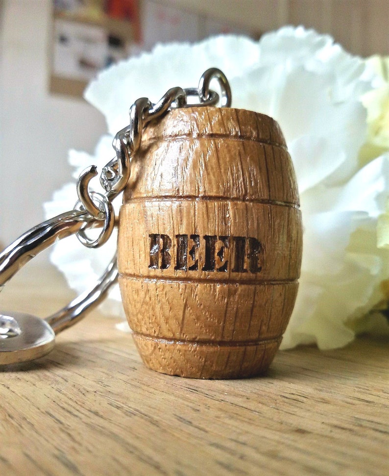 Personalised Wooden barrel keyring wood oak rustic, plain, Spices, Rum, Whisky, Port, Beer, Ale, Burton-on-Trent Brewing image 4