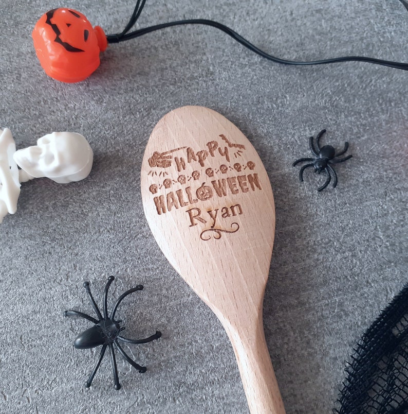 Spooky Spoons Personalised Halloween Design, Gift, Trick or Treat, Pumpkin, Wooden spoon image 2