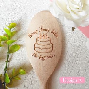 Grandma, Nana, Nanny, Granny, Gran, Mum, Dad, Bakes the best cakes Personalised Wooden Spoons, Cake Baking, Birthday Gift, Present Cooking image 2