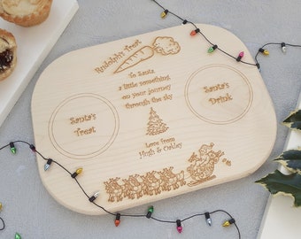 Santa Plate RECTANGLE, Father Christmas, Hand crafted Wooden Xmas Eve Children's treat board, Rectangle personalised, Ready for Christmas