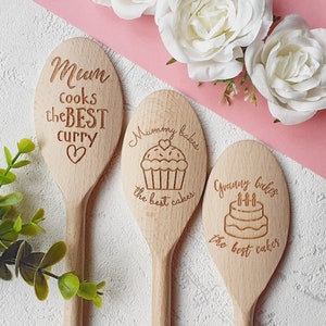 Grandma, Nana, Nanny, Granny, Gran, Mum, Dad, Bakes the best cakes Personalised Wooden Spoons, Cake Baking, Birthday Gift, Present Cooking