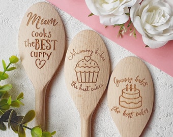 Grandma, Nana, Nanny, Granny, Gran, Mum, Dad, Bakes the best cakes Personalised Wooden Spoons, Cake Baking, Birthday Gift, Present Cooking