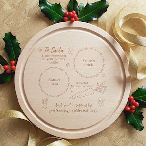 Santa Plate, Father Christmas, Hand crafted Wooden Xmas Eve Children&#39;s treat board, round personalised 24cm