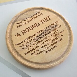 Tuit Text A Round Tuit Imperfect Wooden Coaster – Handmade Rustic Drink Coaster ...
